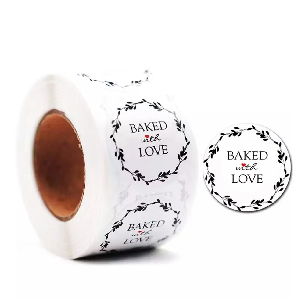 White Seal Label Stickers Roll 'Baked with Love' - TEM IMPORTS™