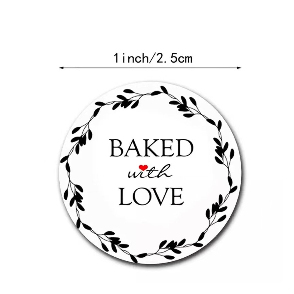 White Seal Label Stickers Roll 'Baked with Love' - TEM IMPORTS™