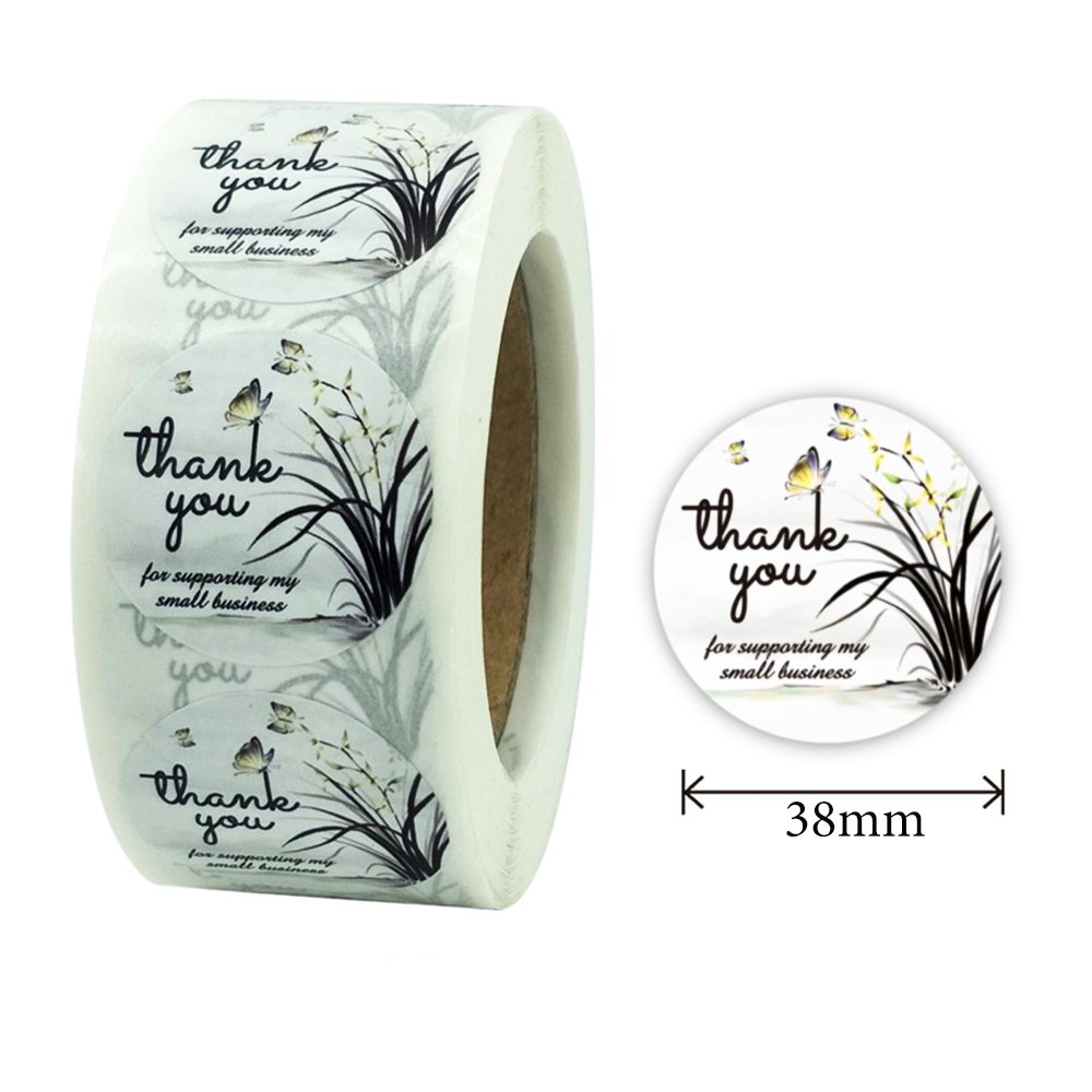 White Seal Label Stickers Roll Butterfly 'Thank You' - TEM IMPORTS™