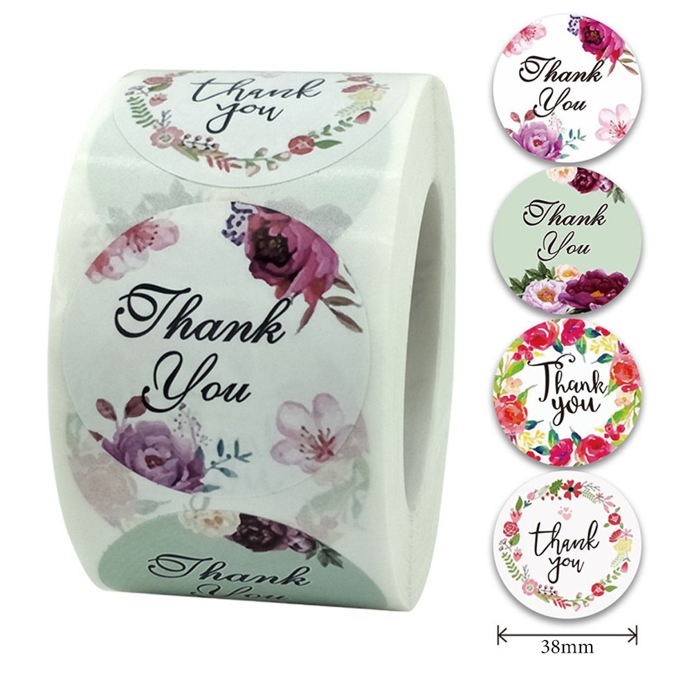 White Seal Label Stickers Roll Floral 2 'Thank You' - TEM IMPORTS™
