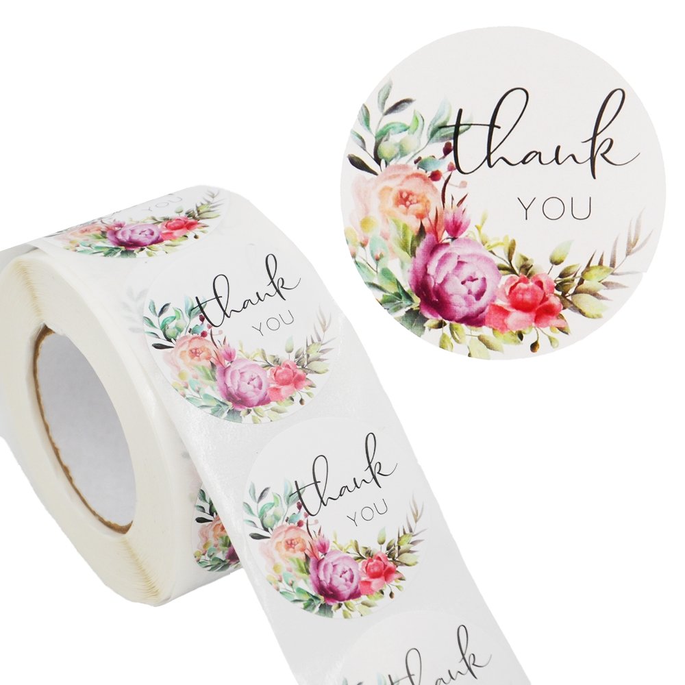 White Seal Label Stickers Roll Floral 'Thank You' - TEM IMPORTS™