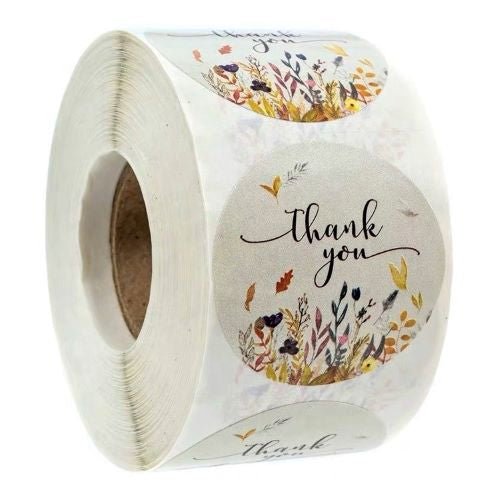 White Seal Label Stickers Roll Flower & Bird 'Thank You' - TEM IMPORTS™