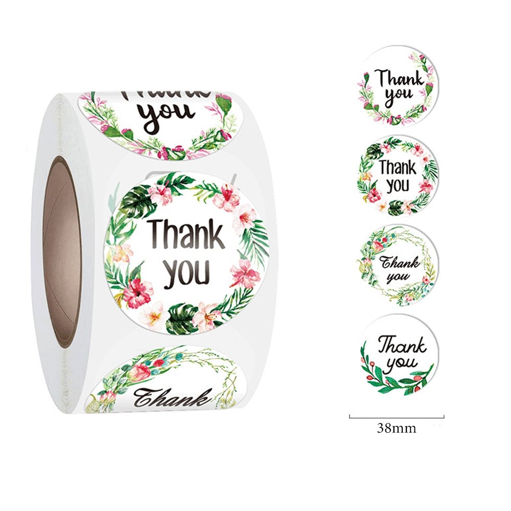 White Seal Label Stickers Roll Flower Circle 'Thank You' - TEM IMPORTS™