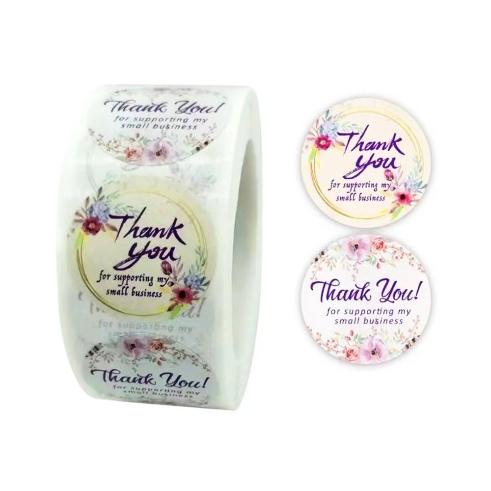 White Seal Label Stickers Roll Flower 'Thank You' - TEM IMPORTS™