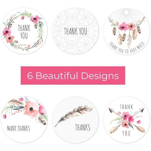 White Seal Label Stickers Roll Flowers 'Thank You' - TEM IMPORTS™