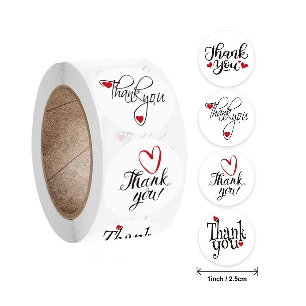 White Seal Label Stickers Roll Hearts 'Thank You' - TEM IMPORTS™