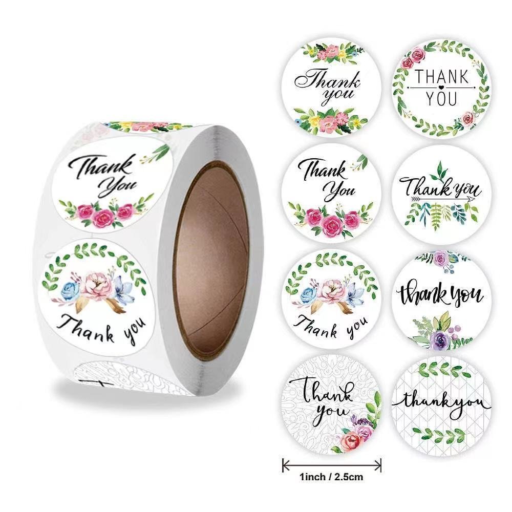 White Seal Label Stickers Roll Mix Flowers 'Thank You' - TEM IMPORTS™