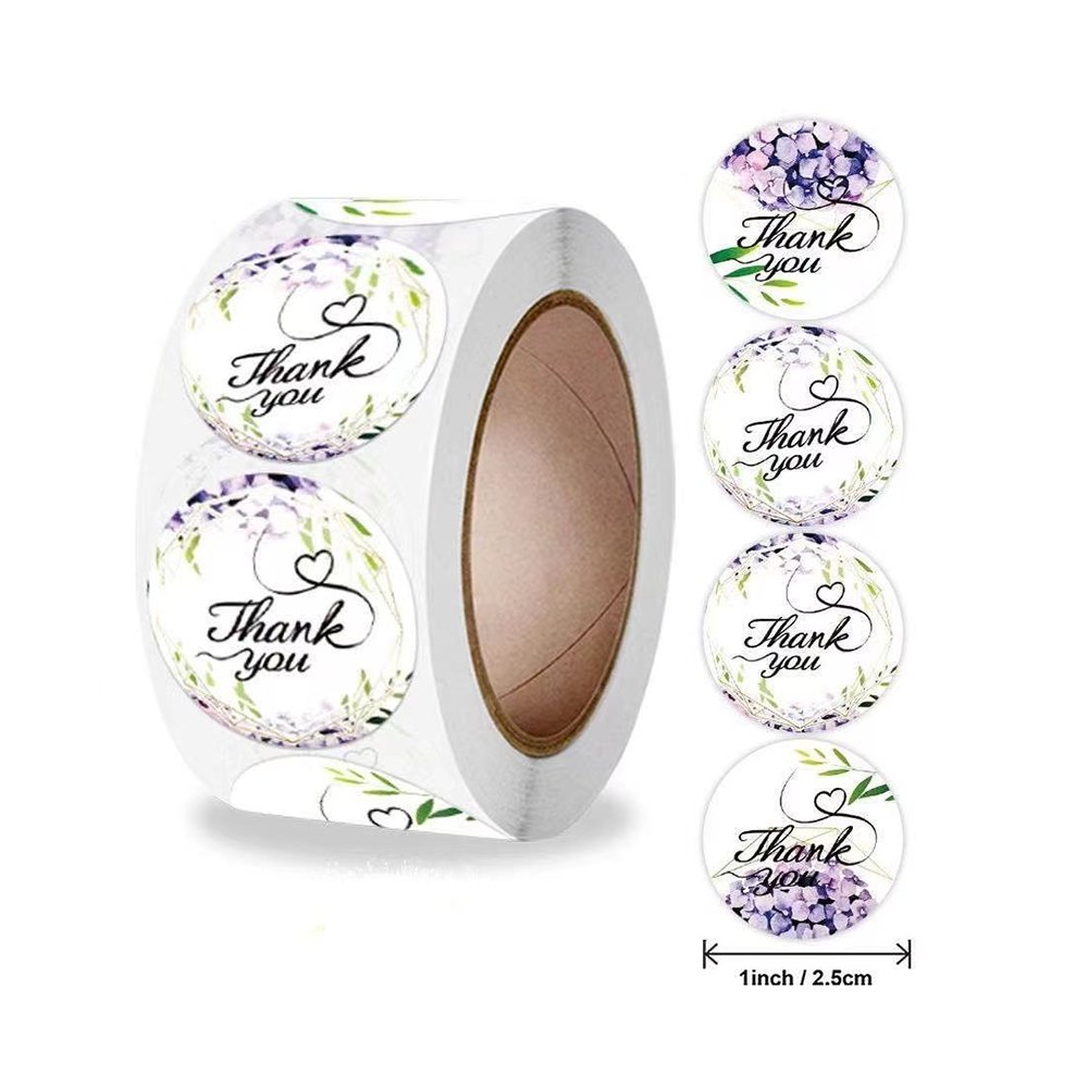 White Seal Label Stickers Roll Purple Flower 'Thank You' - TEM IMPORTS™