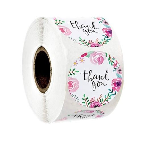 White Seal Label Stickers Roll Rose 'Thank You' - TEM IMPORTS™