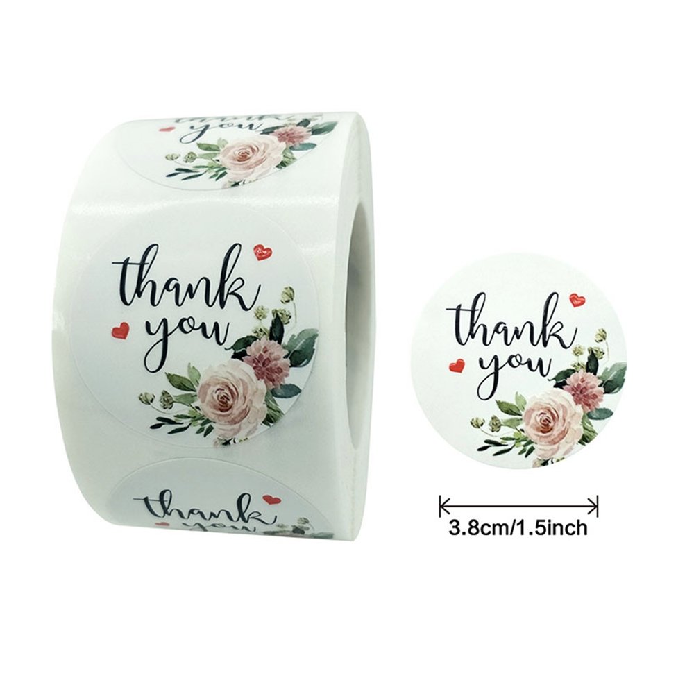 White Seal Label Stickers Roll Roses 'Thank You' - TEM IMPORTS™