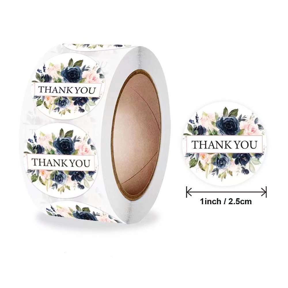 White Seal Label Stickers Roll With Roses 'Thank You' - TEM IMPORTS™