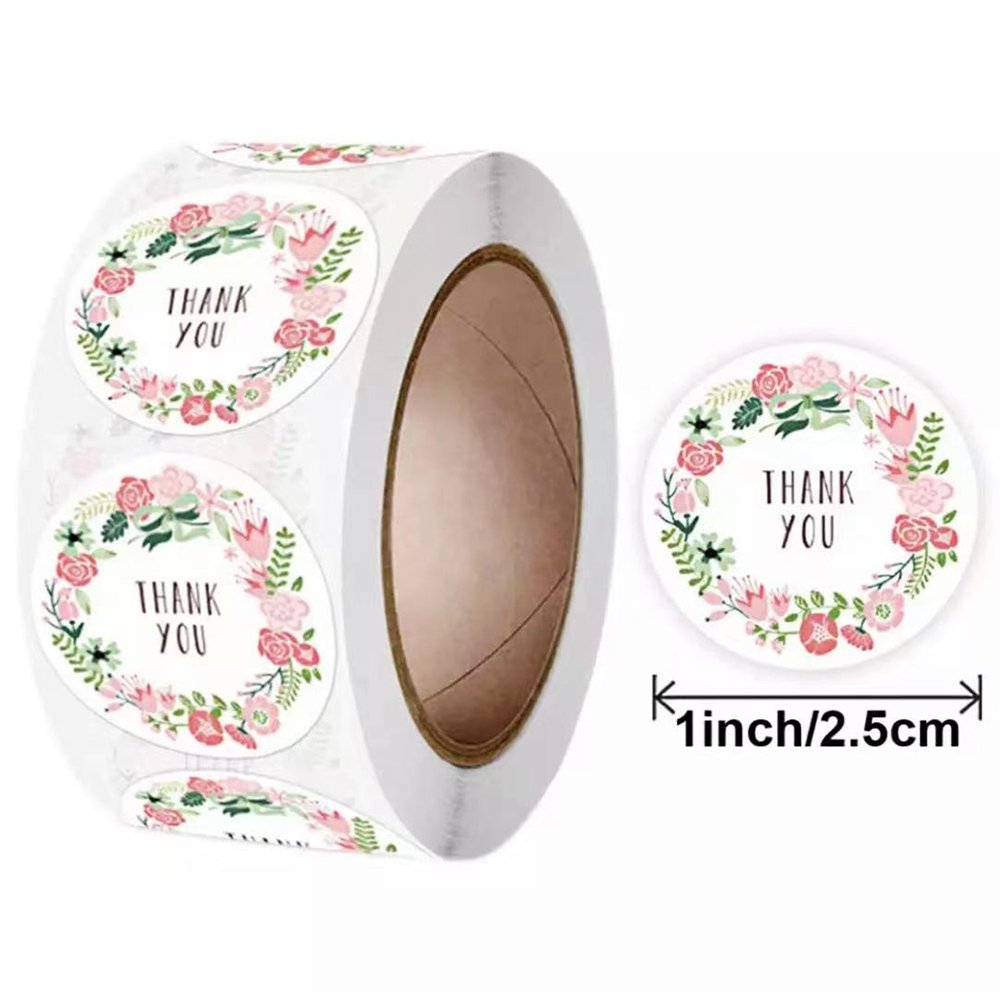 White Seals Label Stickers Roll Floral Cirle 'Thank You' - TEM IMPORTS™