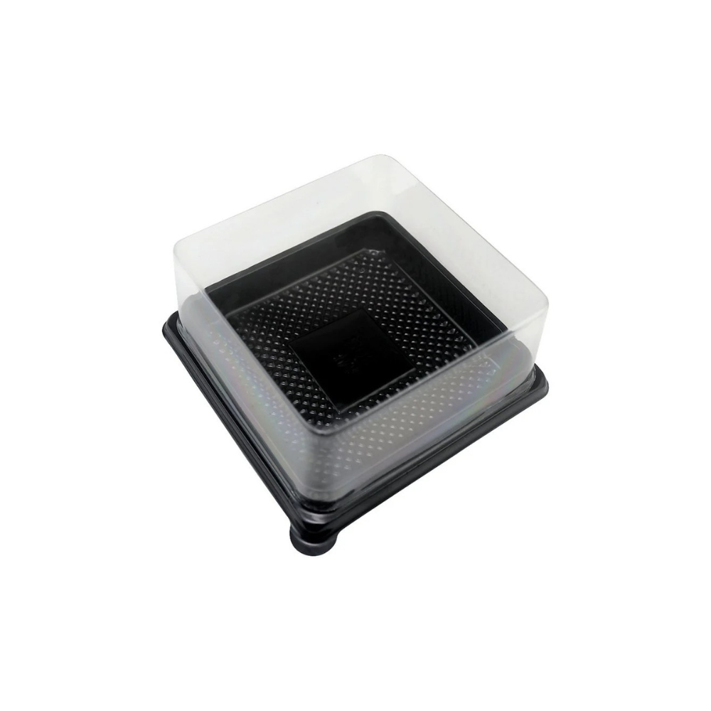 90 x 90mm Black Square Dessert Base with Clear Lid