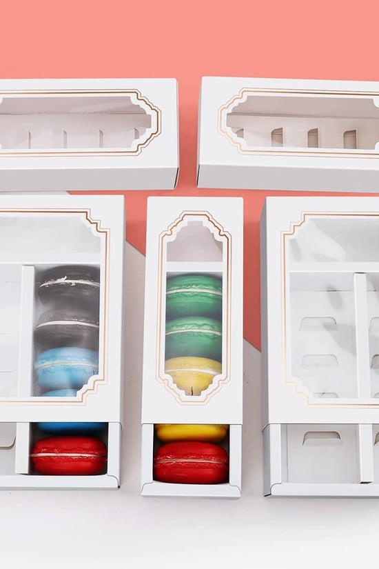 10 Macaron White & Gold Frame Paper Box With Window - TEM IMPORTS™