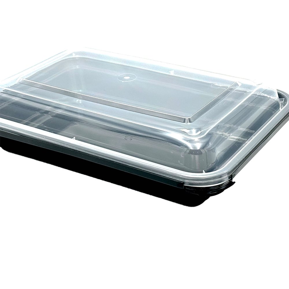 1000mL Black Rectangular Tamper Proof Container With Clear Lid - TEM IMPORTS™