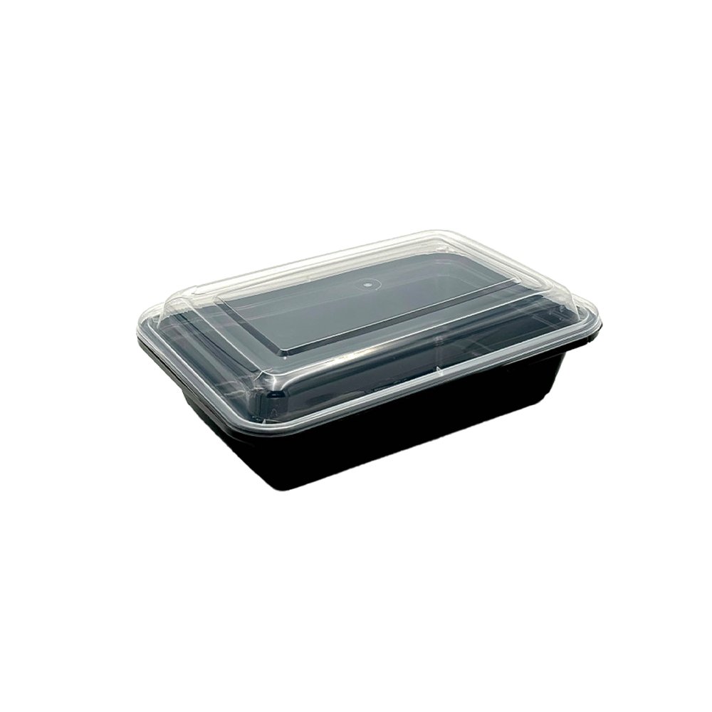 1000mL Black Rectangular Tamper Proof Container With Clear Lid - TEM IMPORTS™