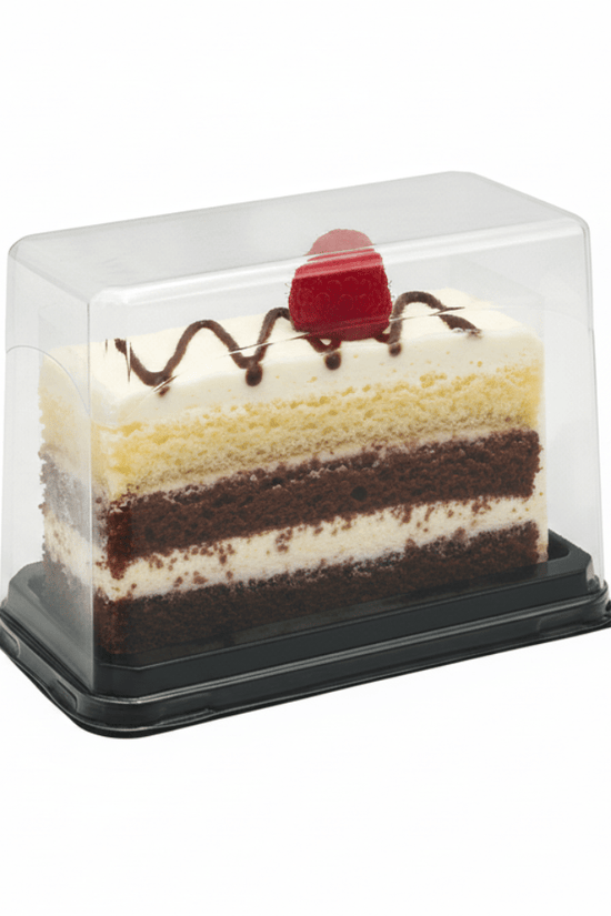 100mm Tall Individual Black Rectangular Cake Tray with Clear Lid - TEM IMPORTS™
