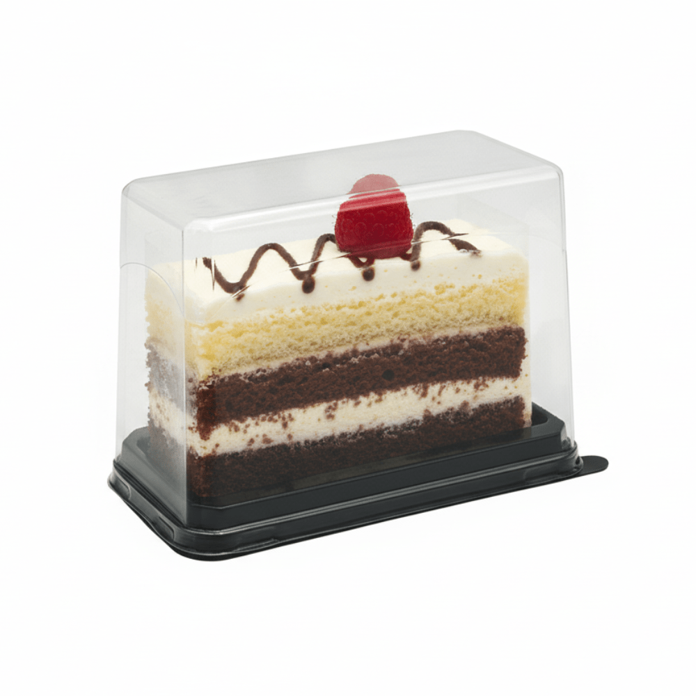 100mm Tall Individual Black Rectangular Cake Tray with Clear Lid - TEM IMPORTS™