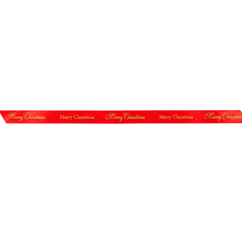 10mm 'Merry Christmas' Printed Red Satin Ribbon Woven Edge - TEM IMPORTS™