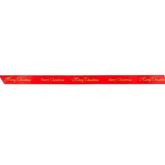 10mm 'Merry Christmas' Printed Red Satin Ribbon Woven Edge - TEM IMPORTS™