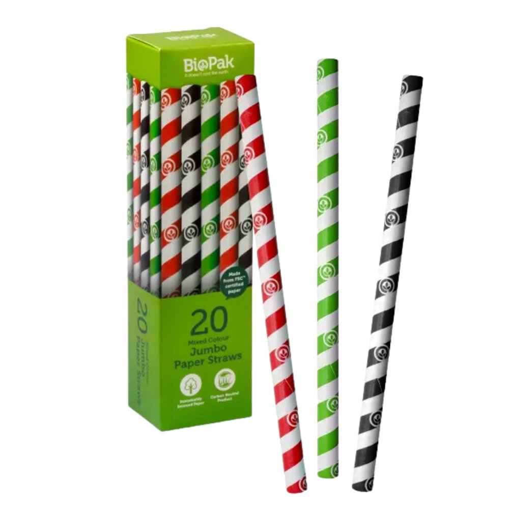 10mm Mixed Colour Jumbo Paper Drinking Straws - 20 Pack - TEM IMPORTS™