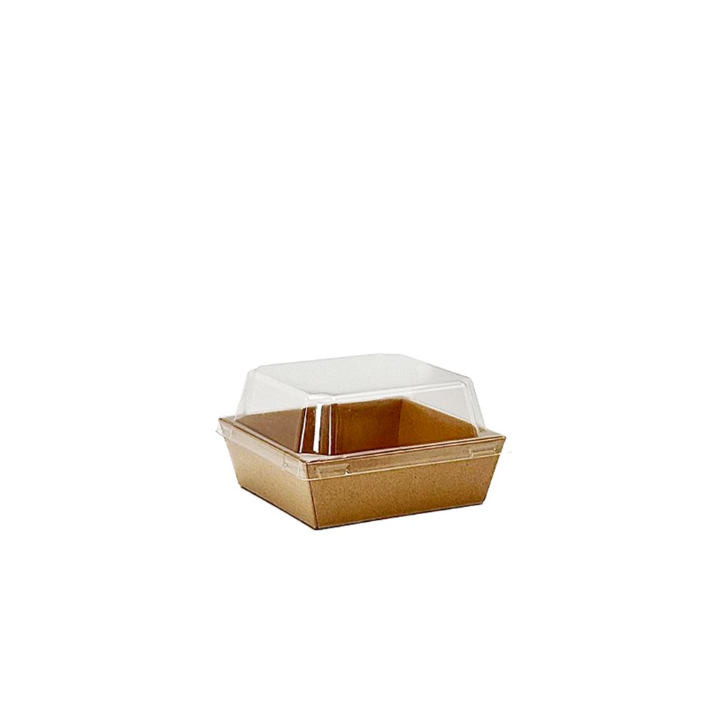 10x10cm Square Kraft Paper Tray With Clear Lid - TEM IMPORTS™