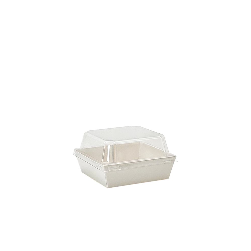 10x10cm Square White Paper Tray With Clear Lid - TEM IMPORTS™