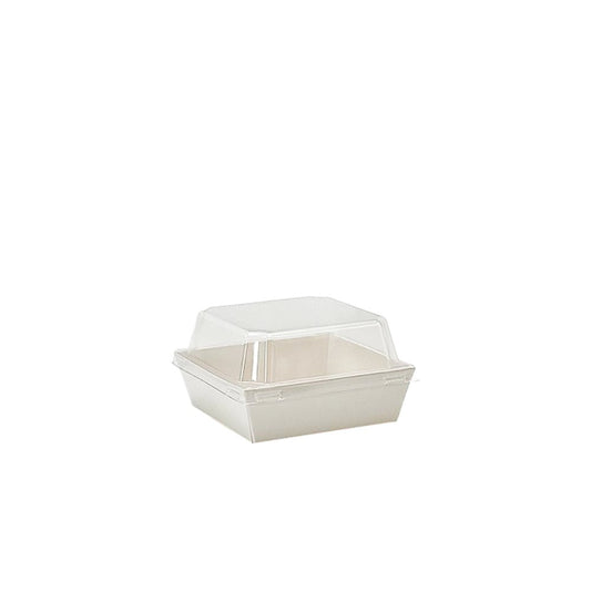 10x10cm Square White Paper Tray With Clear Lid - TEM IMPORTS™