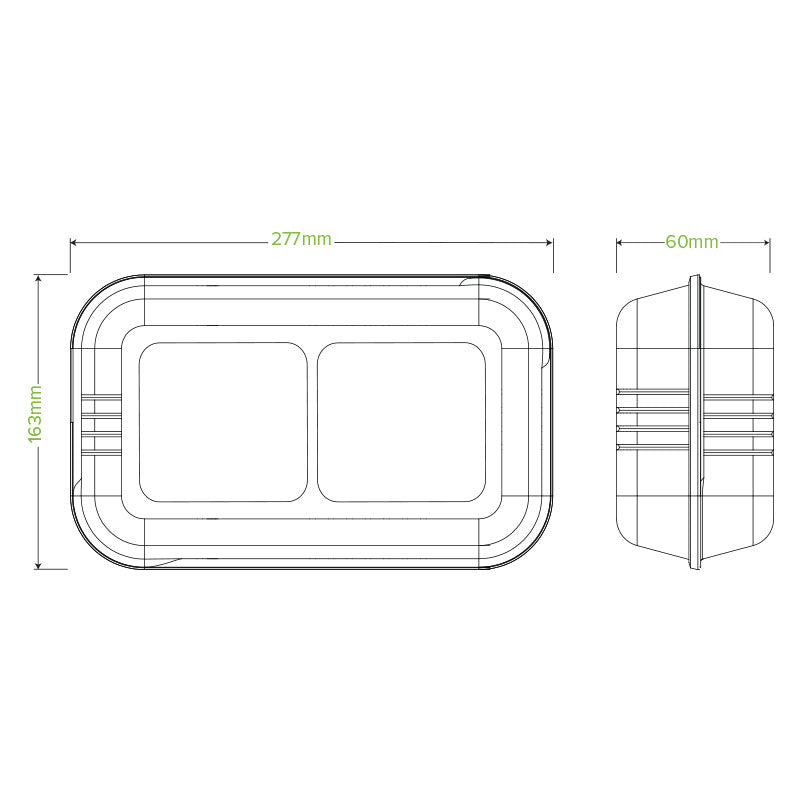 11.6x6x3" 2 Compartment White Plant Fibre Clamshell - 100pcs/Ctn - TEM IMPORTS™