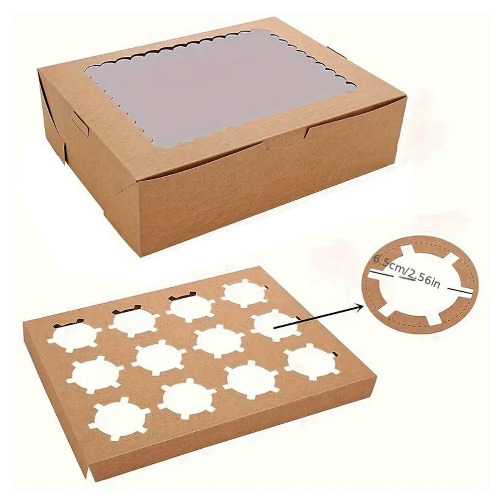 12 Cupcake Kraft Paper Box With Window - TEM IMPORTS™