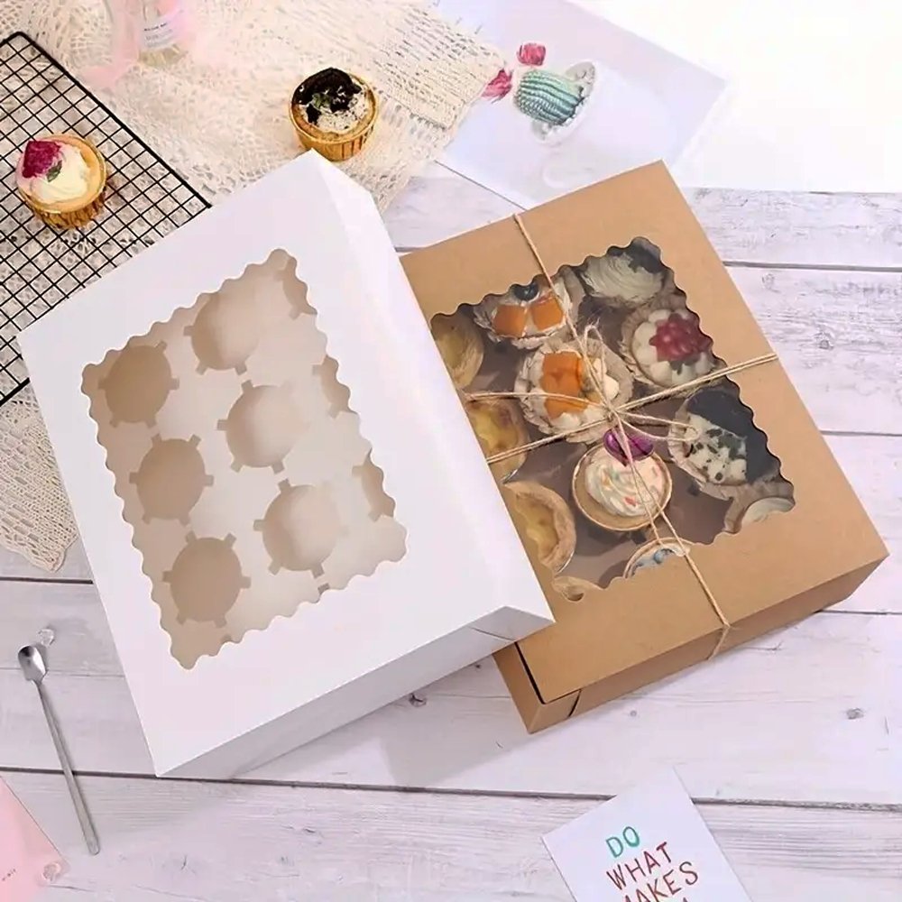 12 Cupcake Kraft Paper Box With Window - TEM IMPORTS™