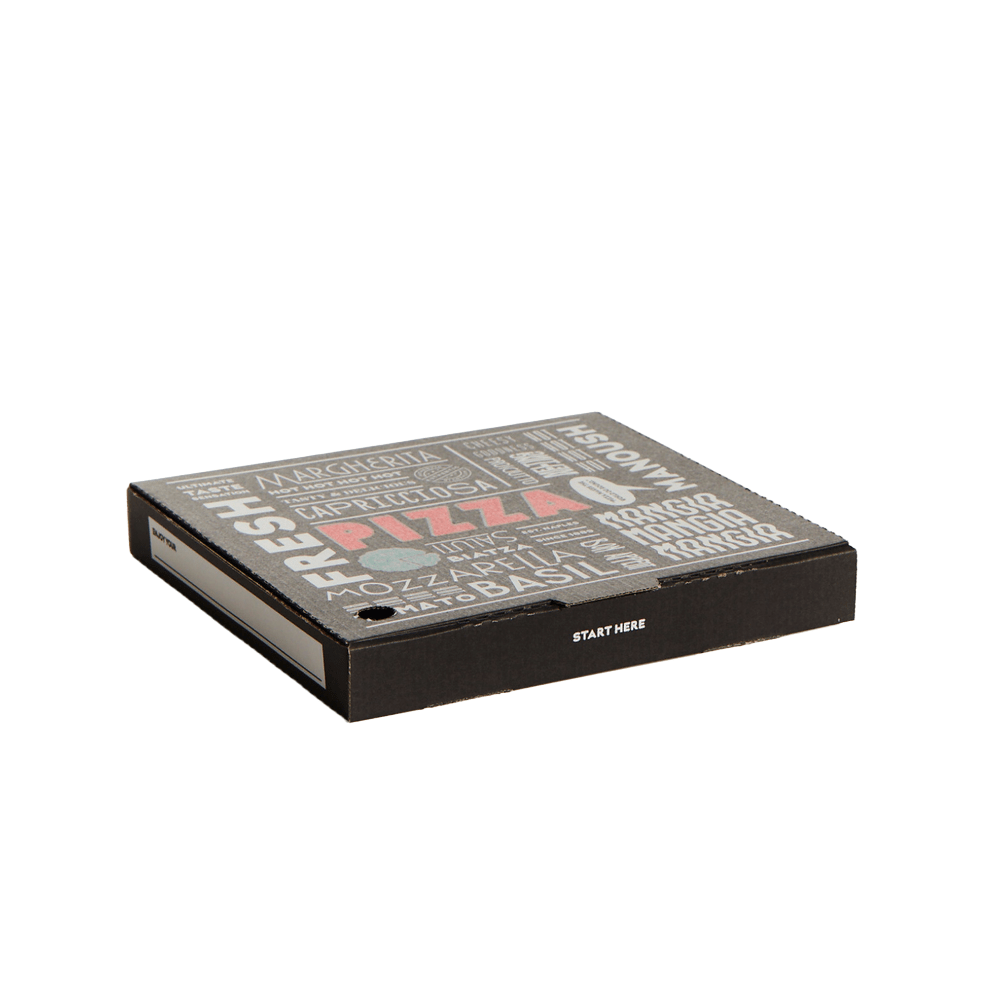 12" Inch Takeaway Pizza Box Printed Black - 100/CTN - TEM IMPORTS™