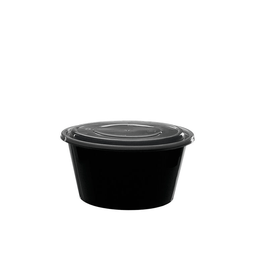 1250mL Takeaway Tall Round Black Supa Bowl With Lid - TEM IMPORTS™