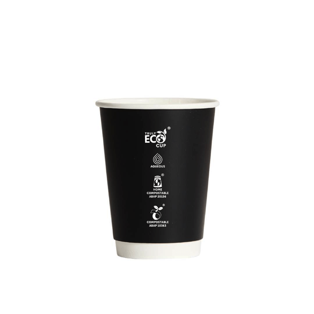 12oz Truly Eco® Aqueous Double Wall Paper Cup Black - 500/CTN - TEM IMPORTS™