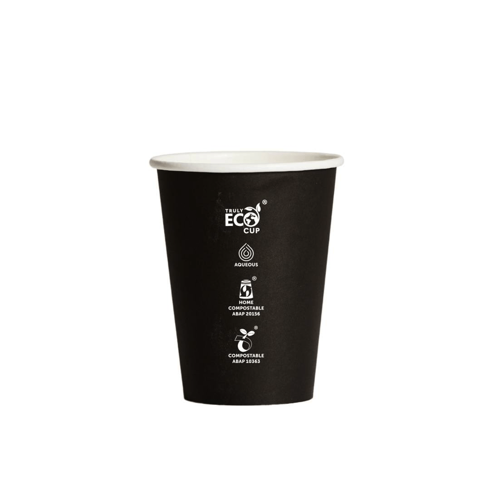 12oz Truly Eco® Aqueous Single Wall Paper Cup Black - 1000/CTN - TEM IMPORTS™