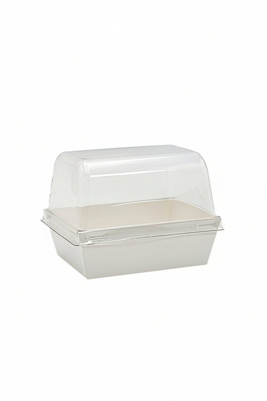 12x9cm Rectangular White Paper Tray With Dome Clear Lid - TEM IMPORTS™