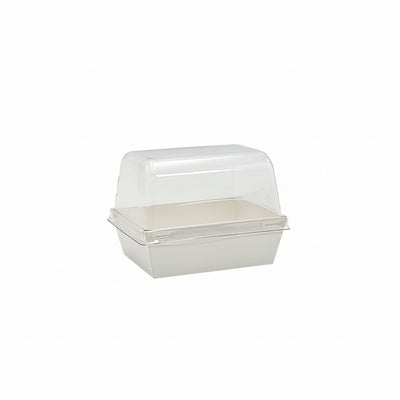 12x9cm Rectangular White Paper Tray With Dome Clear Lid - TEM IMPORTS™