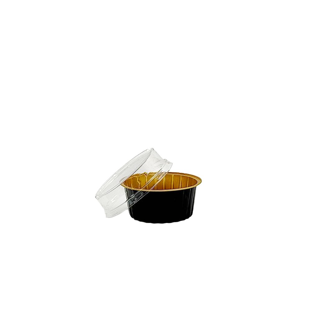 130mL Ribbed Wall Black & Gold Round Aluminium Foil Cake Tin - TEM IMPORTS™