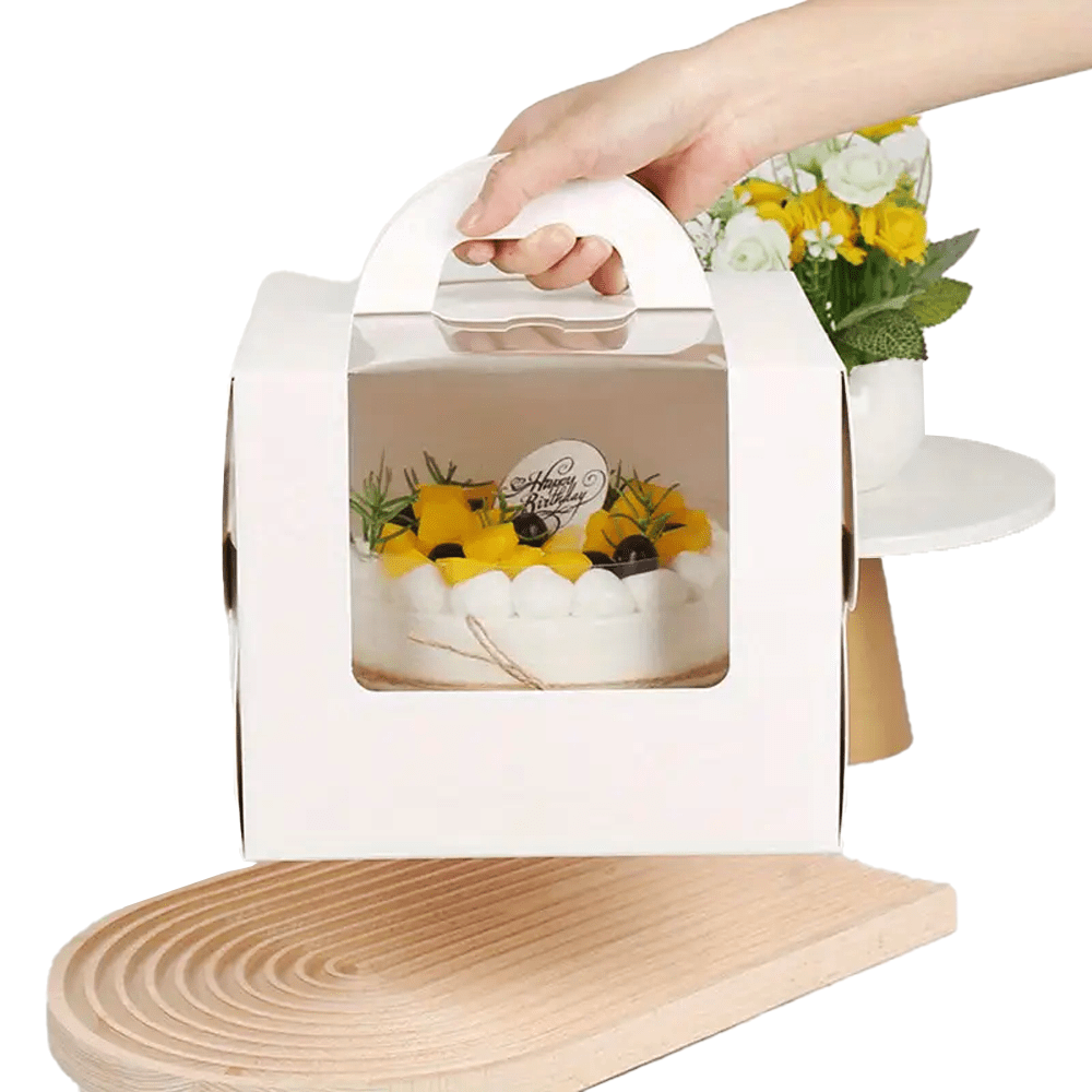 13x13 White Top Handle Window Cake Box With Tray - H10 - TEM IMPORTS™