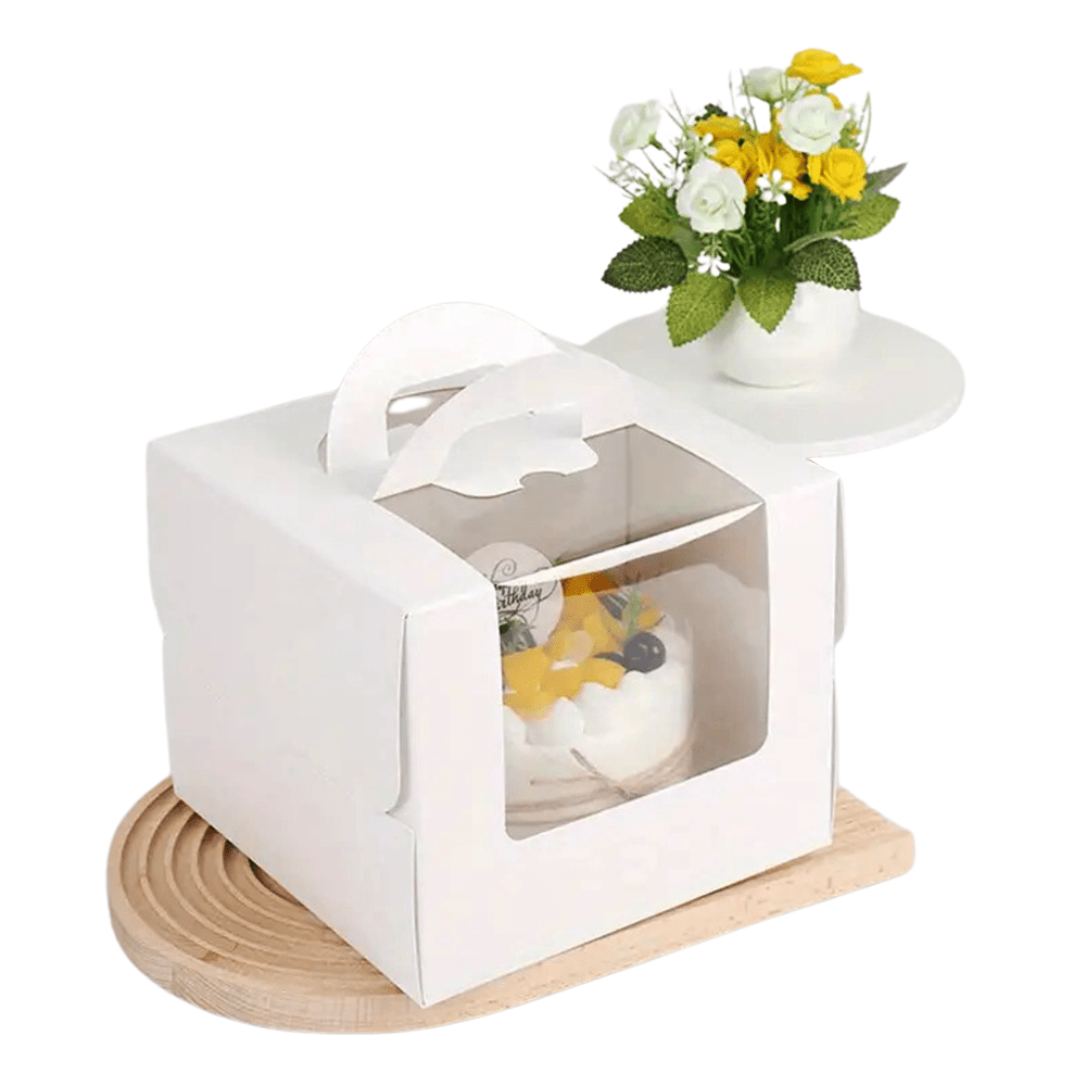 13x13 White Top Handle Window Cake Box With Tray - H10 - TEM IMPORTS™