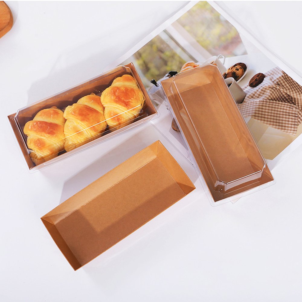 13x7.5cm Rectangular Kraft Paper Tray With Clear Lid - TEM IMPORTS™