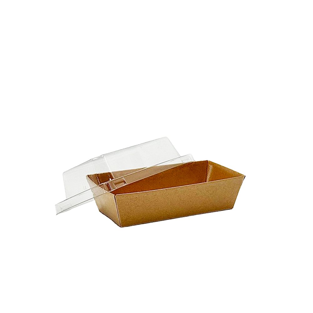 13x7.5cm Rectangular Kraft Paper Tray With Clear Lid - TEM IMPORTS™