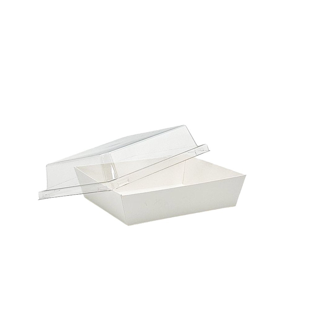 14x12cm Square White Paper Tray With Clear Lid - TEM IMPORTS™