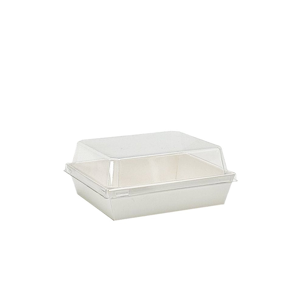 14x12cm Square White Paper Tray With Clear Lid - TEM IMPORTS™