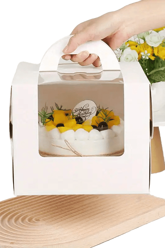 15.5x15.5 White Top Handle Window Cake Box With Tray - H15 - TEM IMPORTS™