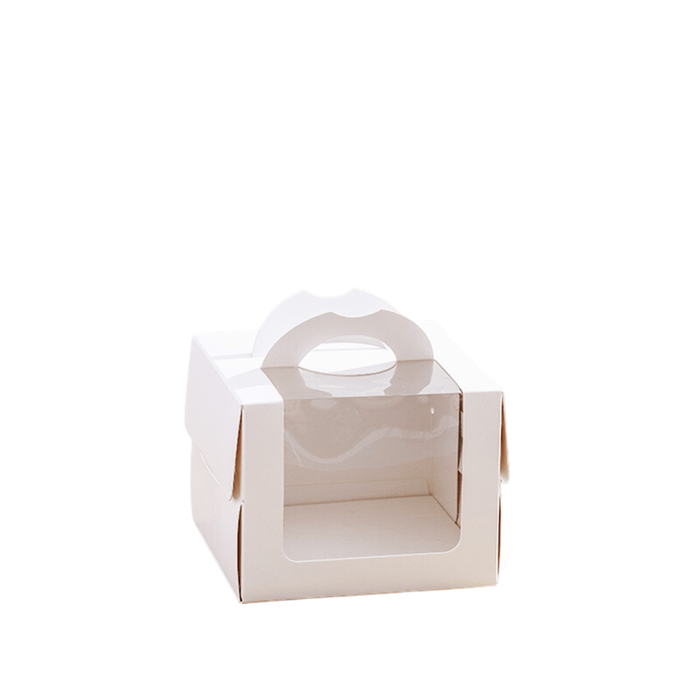 15.5x15.5 White Top Handle Window Cake Box With Tray - H15 - TEM IMPORTS™