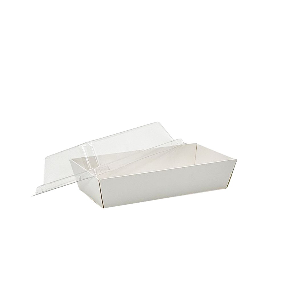 15x8.5cm Rectangular White Paper Tray With Clear Lid - TEM IMPORTS™