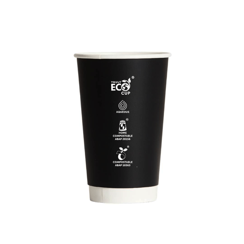 16oz Truly Eco® Aqueous Double Wall Paper Cup Black - 500/CTN - TEM IMPORTS™