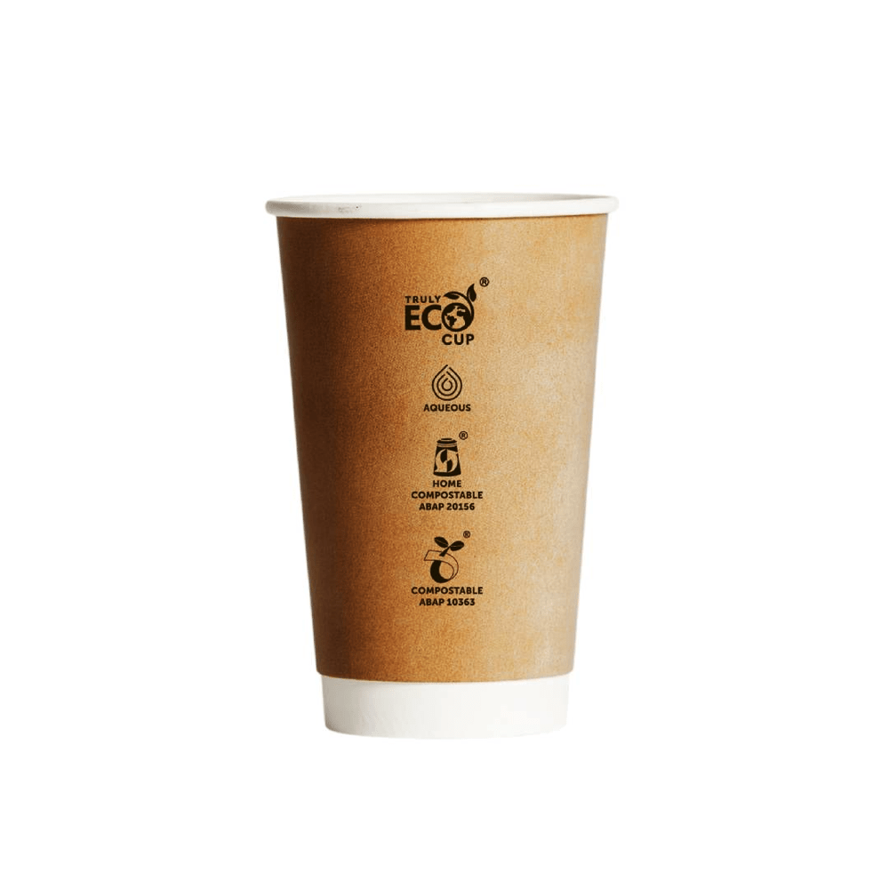 16oz Truly Eco® Aqueous Double Wall Paper Cup Kraft Printed - 500/CTN - TEM IMPORTS™