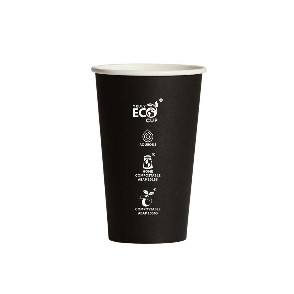 16oz Truly Eco® Aqueous Single Wall Paper Cup Black - 1000/CTN - TEM IMPORTS™